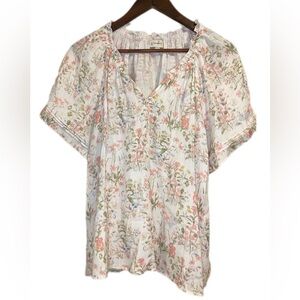 Floral Romantic Flowy Peasant Blouse Cottagecore -short sleeve - Size L